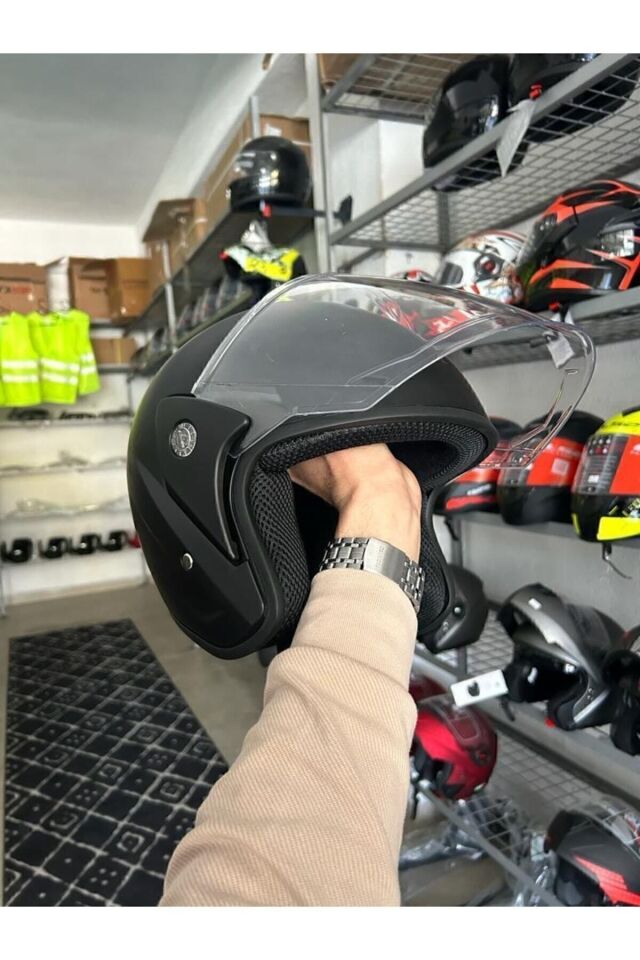 Kask Yarım Yazlık Motosiklet Kaskı Açık Kask Siyah A- Kalite