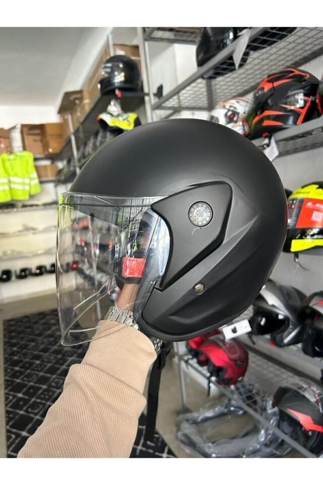 Kask Yarım Yazlık Motosiklet Kaskı Açık Kask Siyah A- Kalite