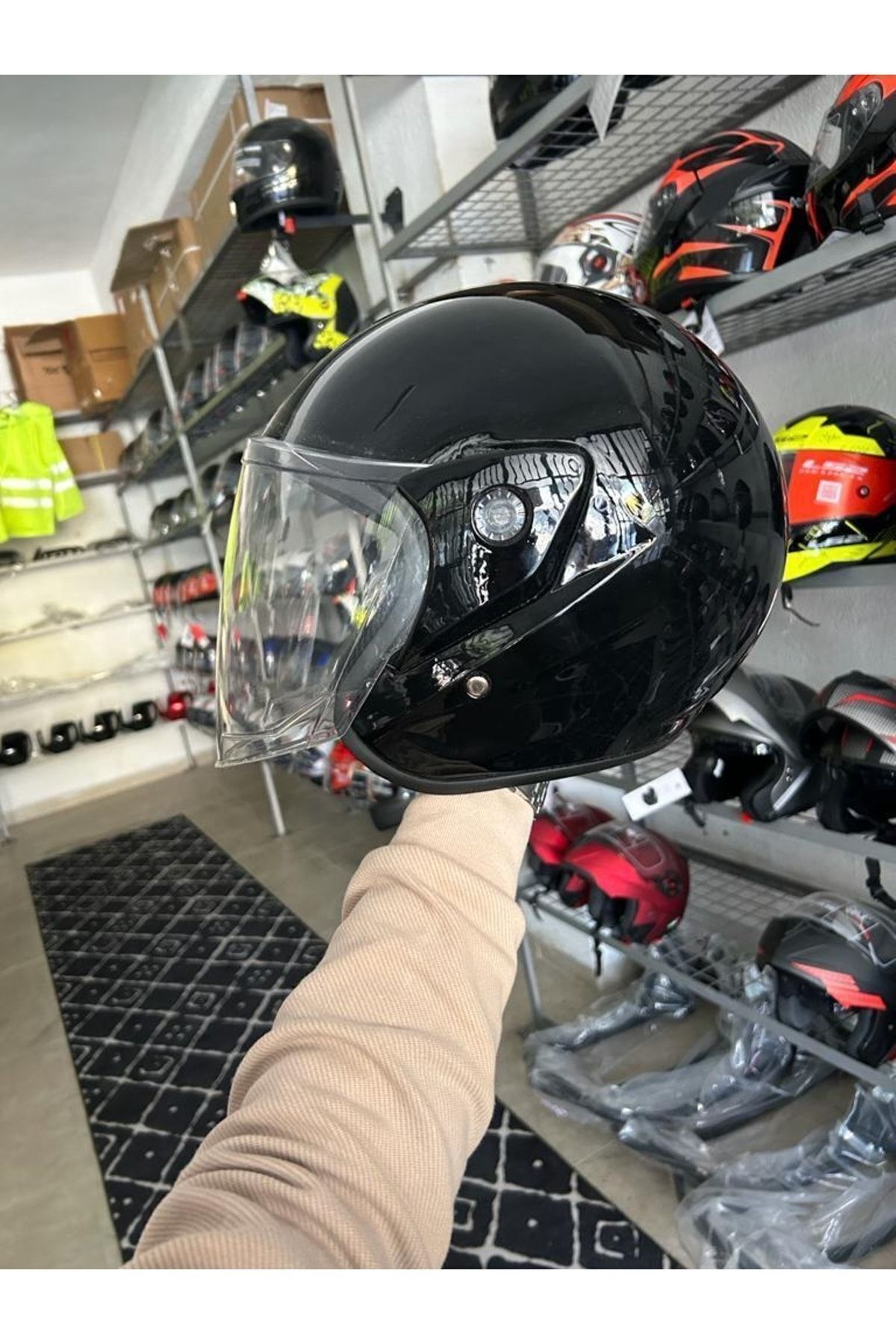 Kask Yarım Yazlık Motosiklet Kaskı Açık Kask Parlak Siyah A- Kalite