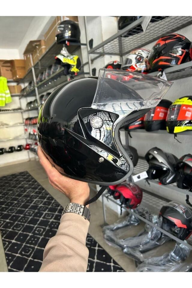 Kask Yarım Yazlık Motosiklet Kaskı Açık Kask Parlak Siyah A- Kalite