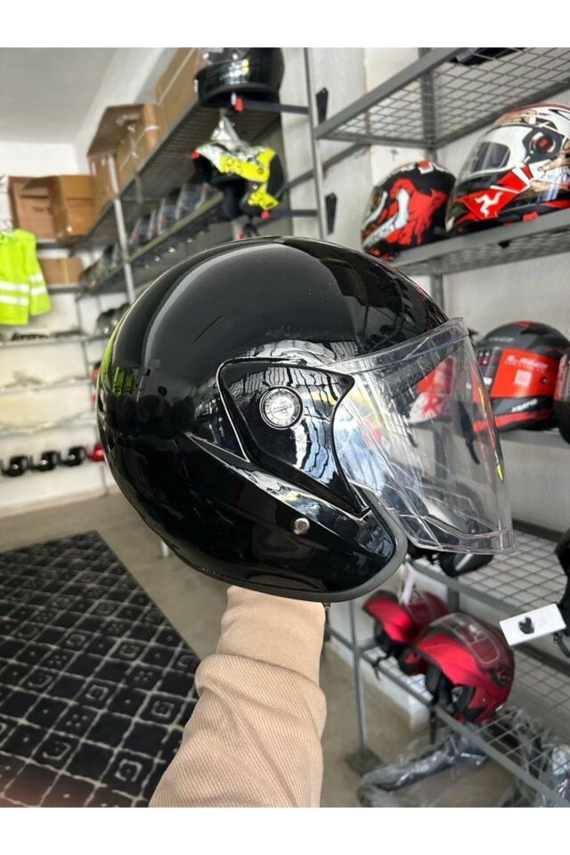 Kask Yarım Yazlık Motosiklet Kaskı Açık Kask Parlak Siyah A- Kalite