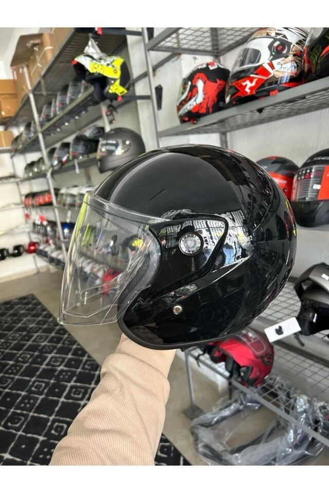 Kask Yarım Yazlık Motosiklet Kaskı Açık Kask Parlak Siyah A- Kalite