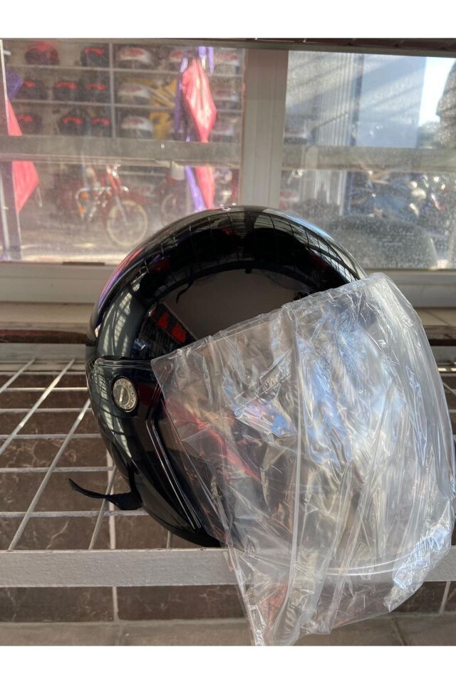 Motorsiklet Yazlık Yarım Kask 1 Sınıf Kalite Parlak Siyah