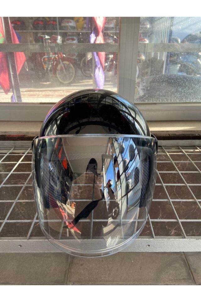 Motorsiklet Yazlık Yarım Kask 1 Sınıf Kalite Parlak Siyah