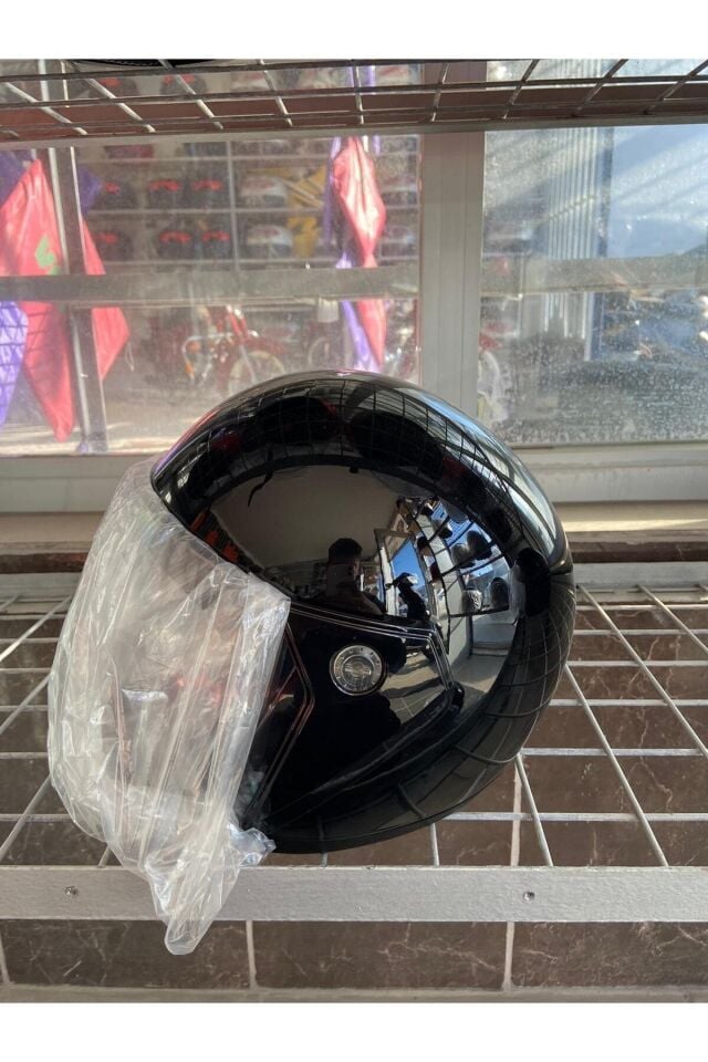 Motorsiklet Yazlık Yarım Kask 1 Sınıf Kalite Parlak Siyah