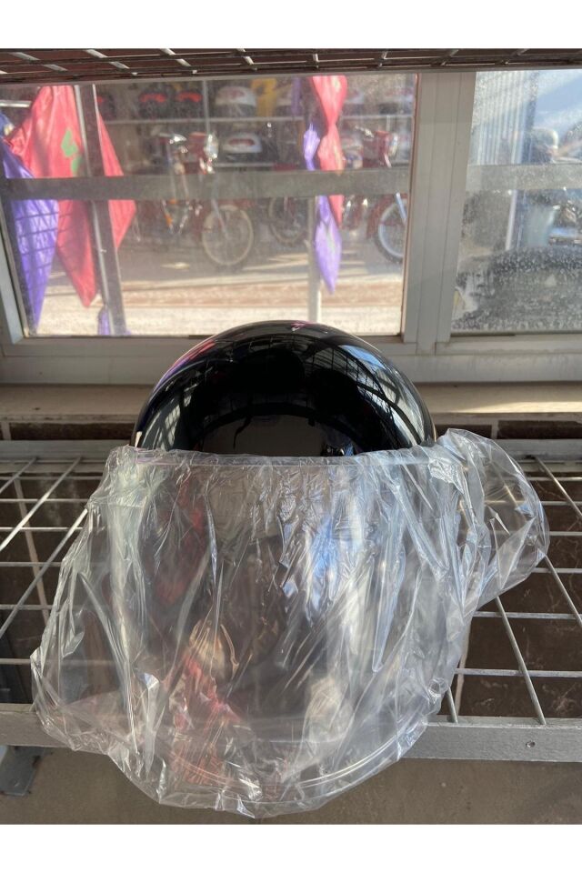 Motorsiklet Yazlık Yarım Kask 1 Sınıf Kalite Parlak Siyah