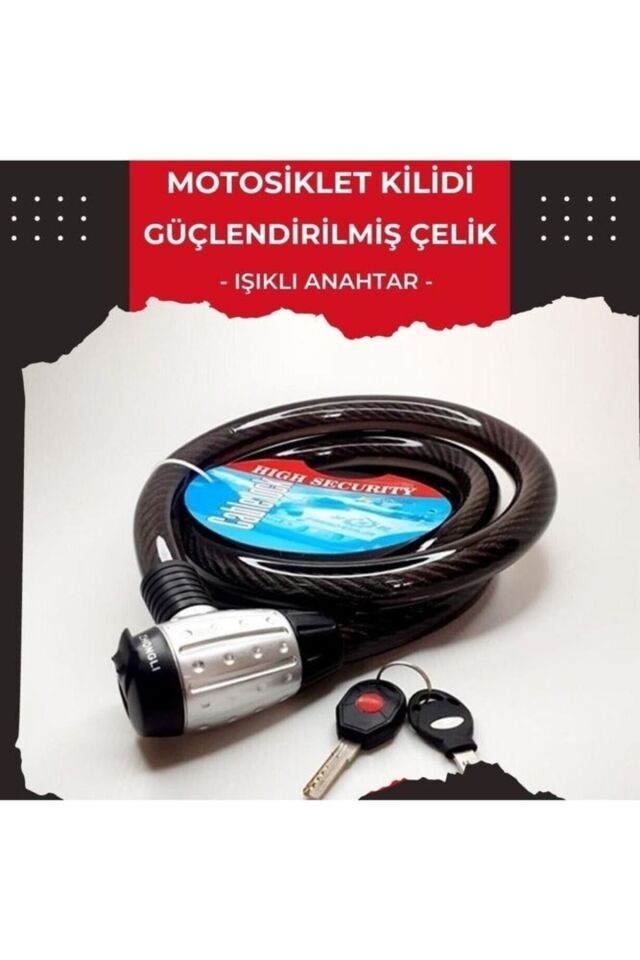 Motosiklet Kilidi Çelik Güçlendirilmiş Halat Zincir Kilit 25x200 (ışıklı Kilit) 2 Metre