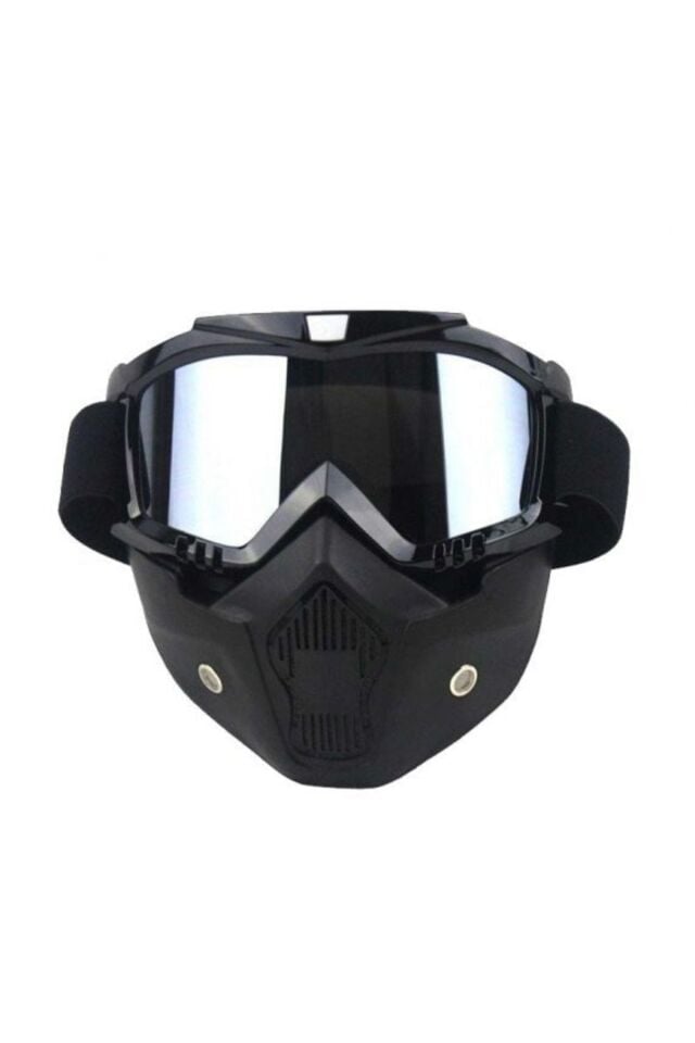 Cross Motosiklet Bisiklet Gözlüğü Açık Kask Maskesi Süngerli Bant Lastikli Jet Maske Siyah Camlı