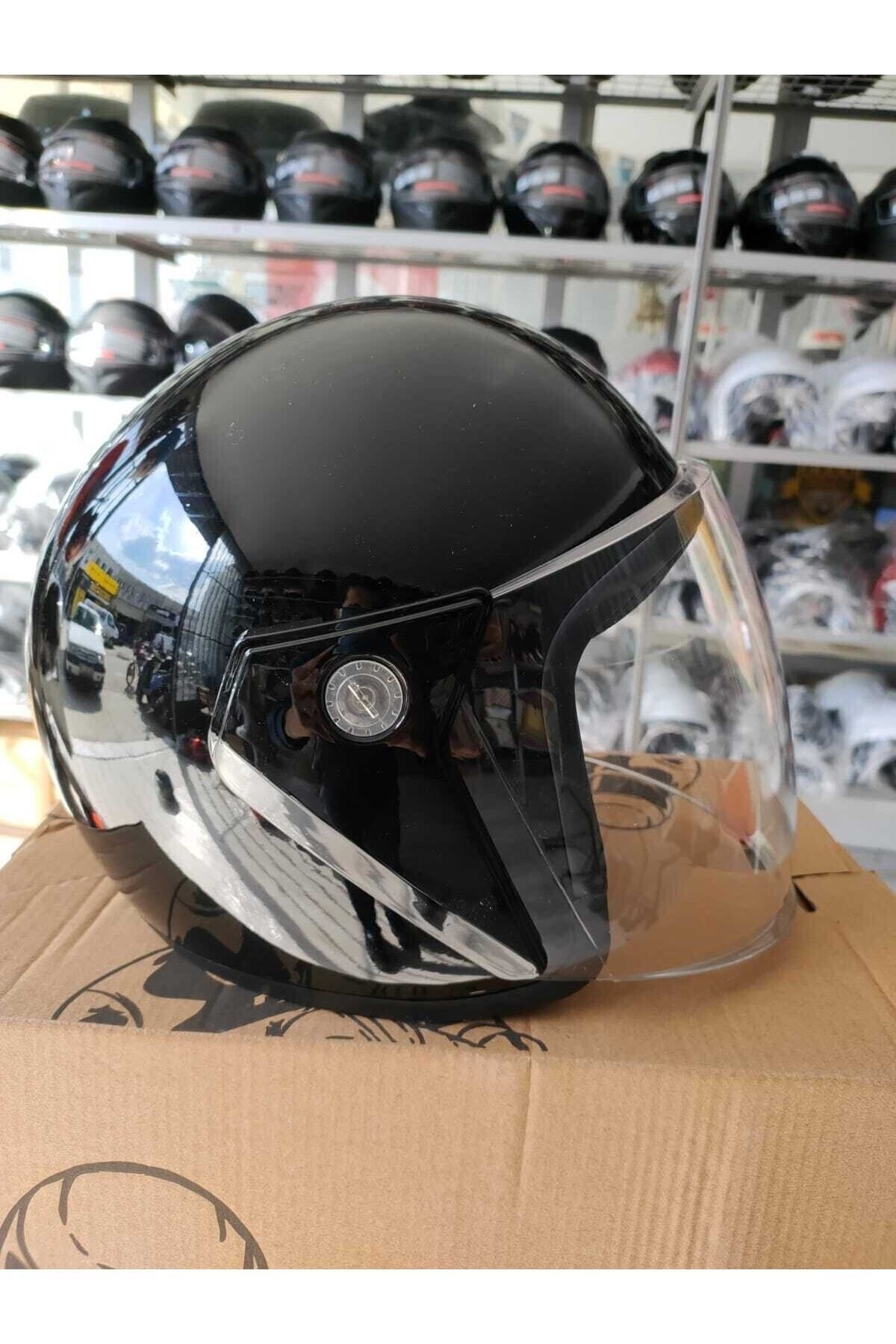 Motosiklet Yarım Kask Parlak Siyah Ece Belgeli 1'inci Sınıf