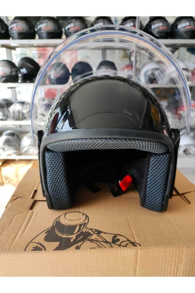 Motosiklet Yarım Kask Parlak Siyah Ece Belgeli 1'inci Sınıf