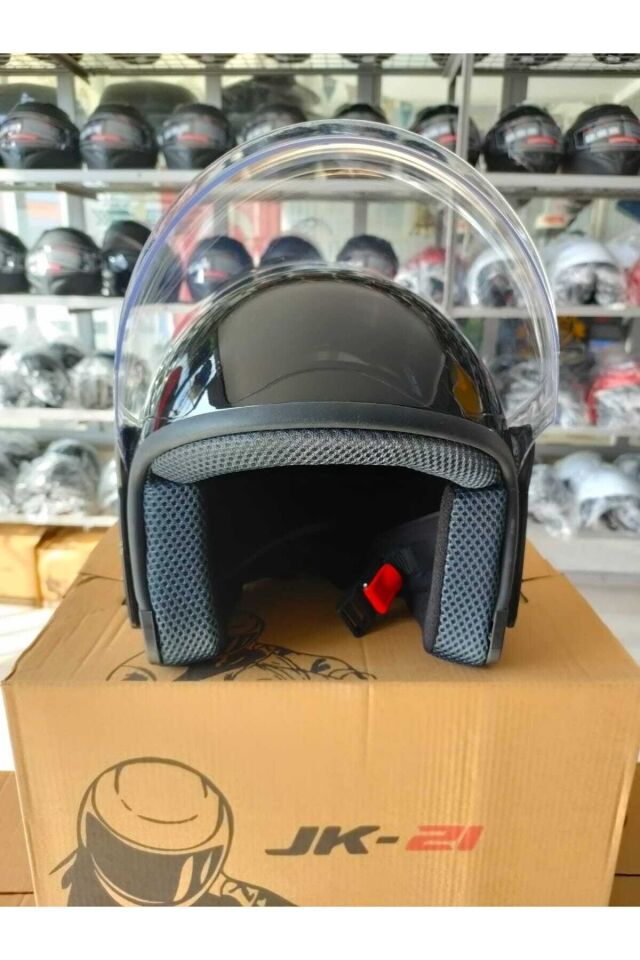 Motosiklet Yarım Kask Parlak Siyah Ece Belgeli 1'inci Sınıf