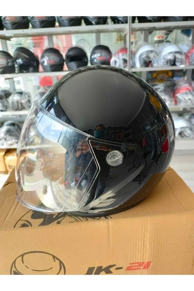 Motosiklet Yarım Kask Parlak Siyah Ece Belgeli 1'inci Sınıf
