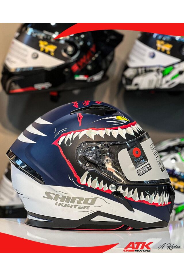 Hunter Shark Full Face Kask Tam Kask Vizör Kilitli Tasarım Kaplama DOT Sertifikalı Kask Çok Renkli - XL