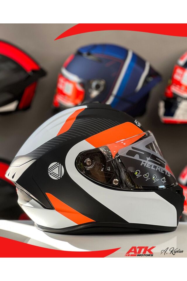 RS2 Kask Kapalı Kasklar Full Face Kasklar Tasarımlı Tam Kask Turuncu - M