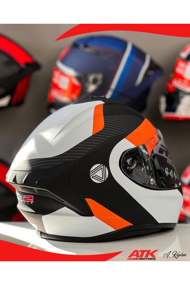 RS2 Kask Kapalı Kasklar Full Face Kasklar Tasarımlı Tam Kask Turuncu - M