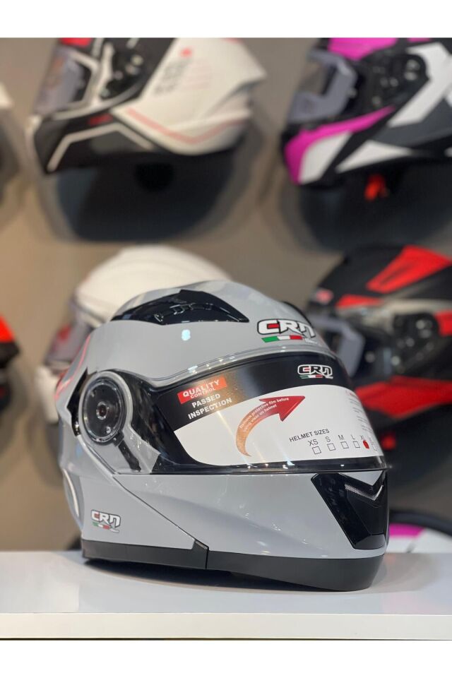 CRN 925 Çene Açılır Kask Motosiklet Kaskı GRİ - L