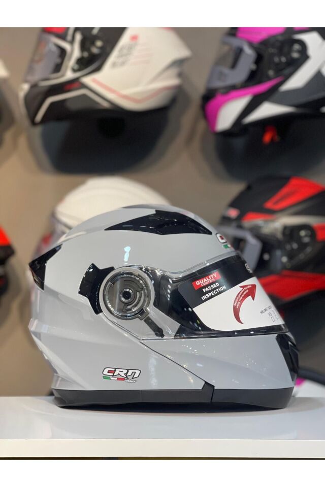 CRN 925 Çene Açılır Kask Motosiklet Kaskı GRİ - L