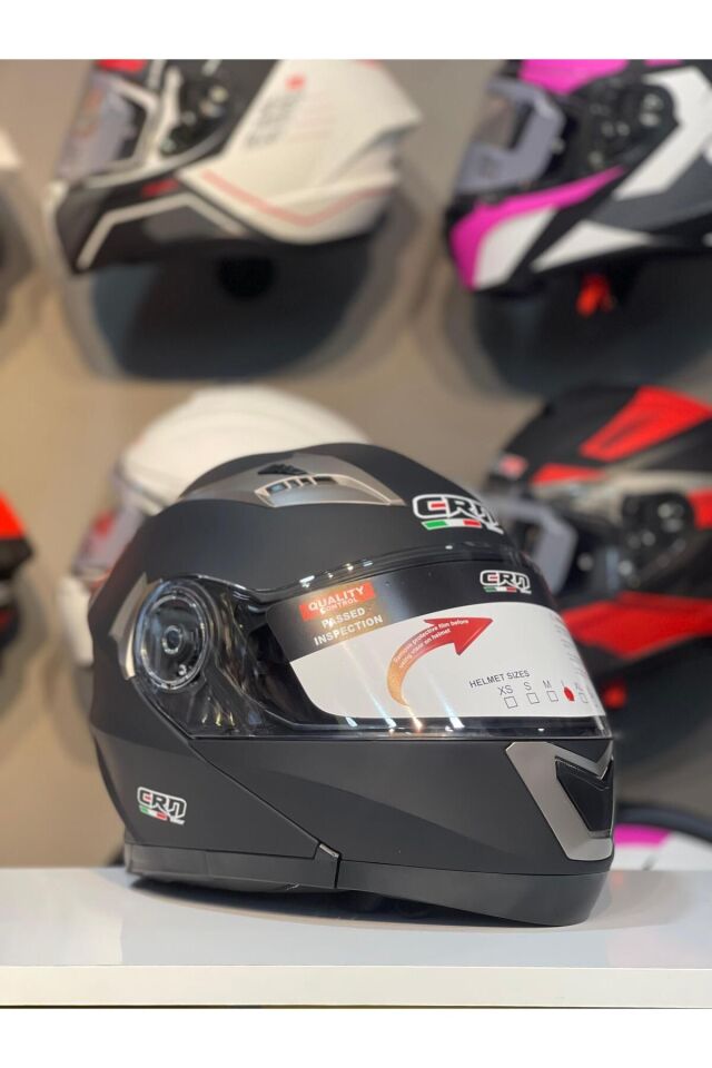 CRN 925 Çene Açılır Kask Motosiklet Kaskı Mat Siyah - M