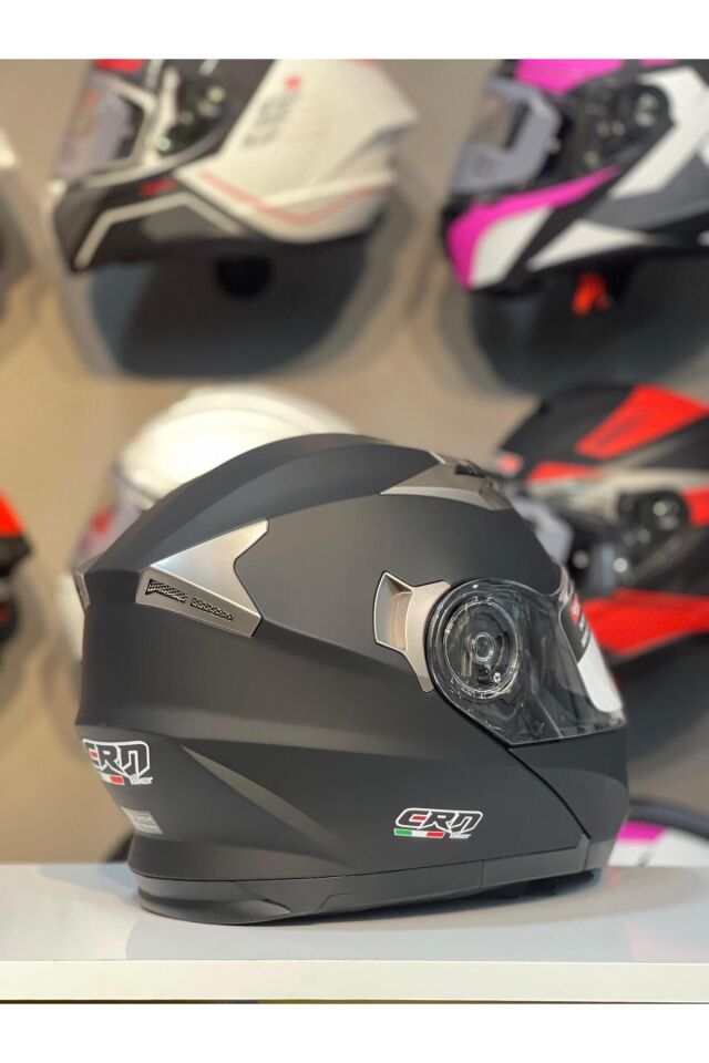 CRN 925 Çene Açılır Kask Motosiklet Kaskı Mat Siyah - M