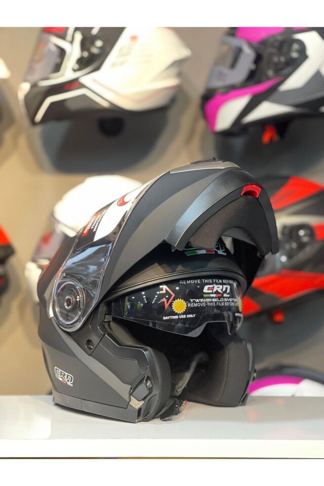 CRN 925 Çene Açılır Kask Motosiklet Kaskı Mat Siyah - M