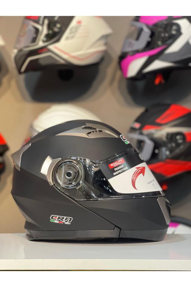 CRN 925 Çene Açılır Kask Motosiklet Kaskı Mat Siyah - M